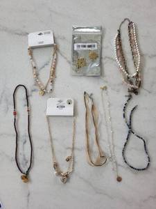 Sunburst Charm Necklaces Set - Beaded Strands, Pearl Chains & Gold-Tone Mix (7 pcs)