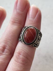 Sterling Silver Ring with Red Carnelian Cabochon - R 925 Marked