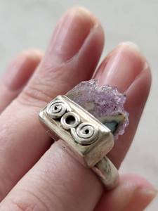 Amethyst Druzy Ring in Sterling Silver 925 with Spiral Bezel