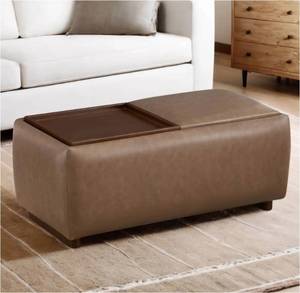 lot 13 image: Chita Storage Ottoman with Tray Lids (Brown)