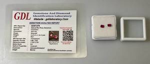 lot 207 image: GDL Laboratory Natural Red Ruby Gemstones  (Cuorundum) 4x3MM .45Ct  - For 2 Pcs. Emerald Cut In Protective Cases