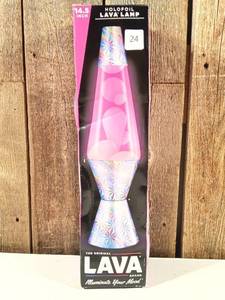 lot 1 image: LAVA 14.5 Pinwheel Holographic Foil Novelty Table Lamp