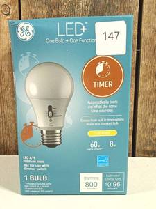 lot 148 image: GE LED Timer Soft White A19 Light Bulb