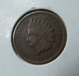 lot 12 image: 1908 S Indian Head Penny Rare
