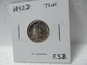 lot 27 image: 1942 D FSB Tone - Mercury Dime
