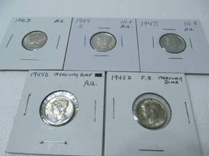 lot 28 image: 5 Mercury Dimes