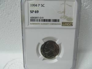 lot 60 image: 1994 P Jefferson Nickel SP 69 (Slab)
