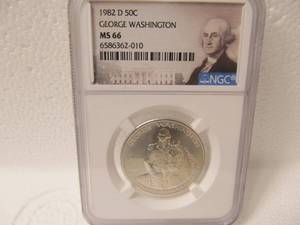 lot 62 image: 1982 D Washington Half Dollar MS 66 (Slab)