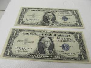 lot 109 image: Two $1 Dollar Silver Certificates