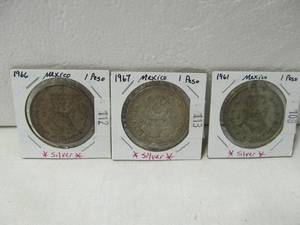 lot 144 image: 3 Mexico Silver Pesos