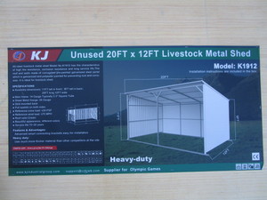 lot 132 image: KJ 12x20 Steel Livestock Shelter Kit White-Cream Color