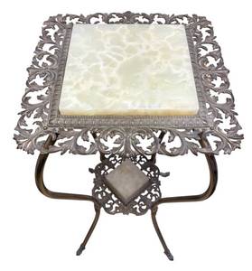 lot 10R image: O - Antique Victorian Brass and Onyx Plant Stand