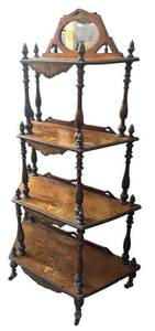 lot 14R image: FR -Antique Victorian Inlaid Burled Walnut Four Tiered Corner Whatnot