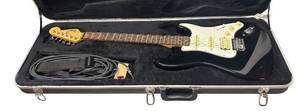 lot 15R image: O - Fender Squier II Stratocaster - Black Electric Guitar w Case & Cable