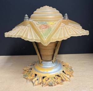 lot 30R image: LLR - Antique 1920s Art Deco Slip Shade Chandelier  Antique Art Deco Flush Mount Chandelier