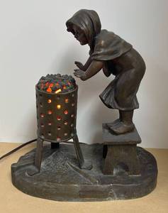 lot 34R image: LLR - Antique French Spelter Figural Frileuse Lamp - Aristide De Ranieri French Spelter Figure