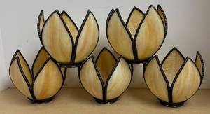 lot 66R image: FR - Vintage Caramel Stained Glass Lamp Shades - Set of 5