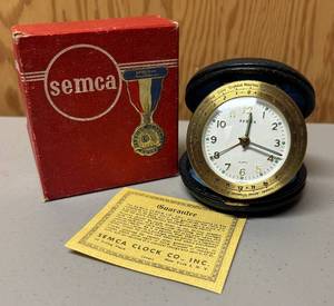lot 112R image: O - Vintage Semca Travel Alarm Clock with World Time Ring - Bezel, Germany