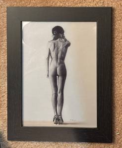 lot 153R image: FR - Nude Woman in High Heels Pencil Drawing Print by D. Rives