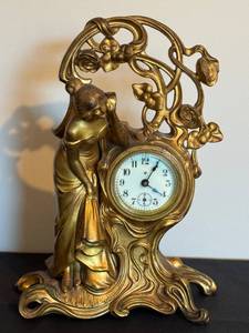 lot 10D image: DR - Antique Ansonia Clock Co. Figural Clock - Art Nouveau