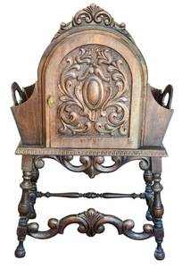 lot 18J image: DR - Antique Spanish Revival Copper Lined Carved Walnut Humidor - 1920s