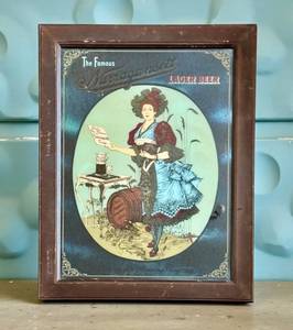 lot 26D image: DR - Antique Old American Reverse Glass Painting Narragansett Lager Beer Art Nouveau Woman Advertisement