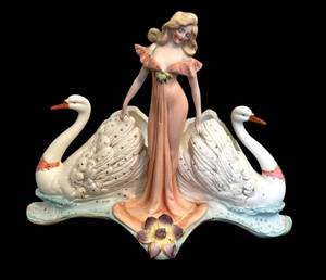 lot 26DD image: DR - Germa Antique 1890 Bisque Porcelain Planter with Swans