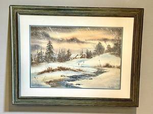 lot 28J image: DR - L. Van Camp Watercolor - Winter Landscape, Framed