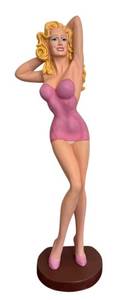 lot 37D image: BR - Jantzen Vintage 3-Foot Countertop Pin-Up Mannequin - Pink Dress, Blonde Hair