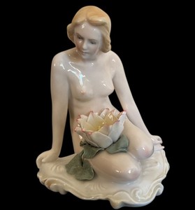 lot 46D image: DR - Antique Karls Ens Porcelain Figurine Woman with Water Lily
