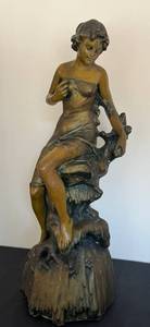 lot 51D image: BR - Vintage Ceramic Sculpture- Female Figure on Rock