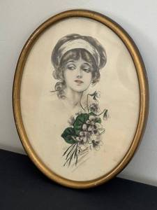 lot 52J image: LR - S. Frantz Signed Vintage Framed Portrait