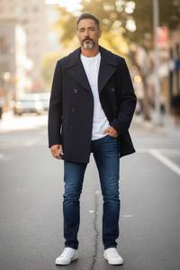 lot 85D image: DR - US Navy Vintage Pea Coat - Double-Breasted Wool, Anchor Buttons, Size 38R