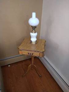 lot 2 image: Wooden Table With Lamp