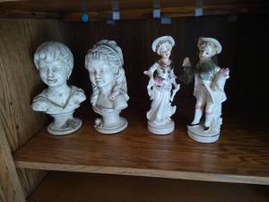 lot 42 image: (4) Statues - (2) BoyGirl Busts and (2) French Provincial