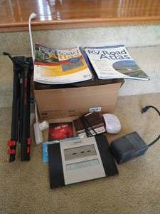 lot 56 image: Misc. Lot - Road Atlas, Tripod, Atomic Clock, Etc.