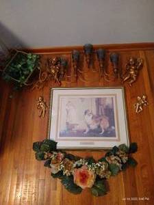 lot 64 image: Home Decor Lot - Picture, Wall Sconce, Cherubs