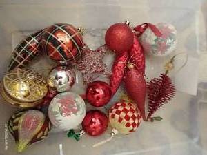 lot 69 image: Box of Red and Gold Ornaments