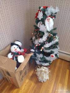 lot 83 image: 3 Foot Christmas Tree with Lights, Decorations, Bows, Angel Tree Topper, Etc.