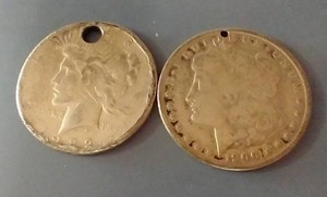 lot 122 image: (2) 90% Silver Dollars - Morgan & Peace