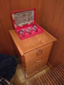 lot 172 image: Wooden Filing Cabinet & Vintage Cordial Set