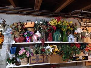 lot 196 image: (2) Shelves of Florals & Vases