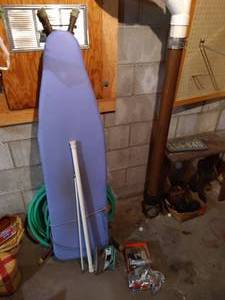 lot 206 image: Ironing Board, Iron, Hardware, Drawer Pulls, etc...