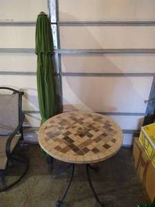 lot 244 image: Patio Table & Green Umbrella