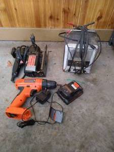 lot 267 image: Battery Charger, Corded Jigsaw, and Drill