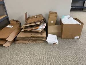 lot 113 image: Lot of Shipping Supplies Cardboard Boxes, Bubble Wrap, and Half Sheet Labels