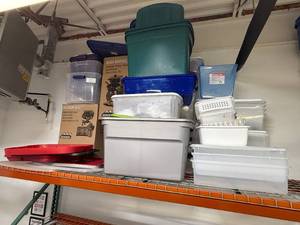 lot 121 image: Collection of Assorted Plastic Storage Bins, Organizers, and Lids