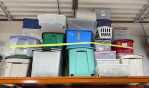 lot 122 image: Collection of Assorted Plastic Storage Totes and Bins
