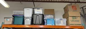 lot 124 image: Lot of 12 Storage Totes and Moving Boxes Assorted Sizes