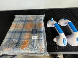 lot 146 image: Faribault Woolen Mill Company Plaid Throw Blanket In Orig Pkg Retailed for $79.99 with 2 Suction Grab Bars